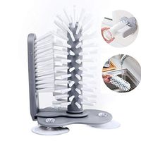 PUMYPOREITY Standing Bottle Cleaning Brush with Suction Base, Automotive Glass Cup Cleaner, Double Sided Bristle Brush for Bar Kitchen Sink Washing Cleaning Tool, Washer for Water Bottle, Vase, Mug