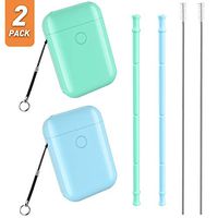 Easyworld Collapsible Reusable Straws Silicone Drinking Straw Premium Food-Grade Portable Foldable Straws 2 Pack (Green+Blue)