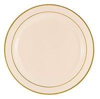 Posh Party Supplies 9" Ivory/Gold Band Round Dinner Plastic Plates - 40 Plate Package