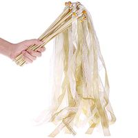 HEALLILY 20Pcs Lace Ribbon Wands for Wedding Party Lace Ribbon with Bells Streamers Wands Fairy Stick (Beige)