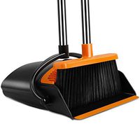 UDAODFA Premium Long Handle Broom and Dustpan Set, Self-Cleaning Broom Bristles Ideal for Kitchen, Home and Lobby Broom and Dustpan Combo (Blakc&Orange)