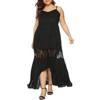 MODOQO Longuette Dress,Summer Light Lace Patchwork Ankle Length Black Dress for Party(Black,CN-2XL/US-L)