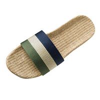 Women's Casual Flax Linen Open Toe House Slipper Slides Sandals Flip Flop Vintage Lightweight Indoor Slippers Green