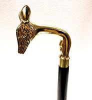 Marine Nautical Store Handmade Shiny Brass Deer Handle Brown Wooden Brass Strips Black Walking Stick
