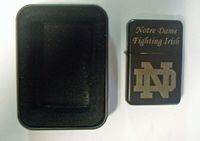 Notre Dame Logo Engraved Black Plated Brass Refillable Lighter in Black tin case