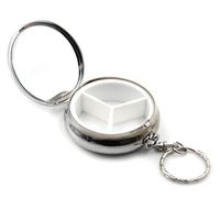 Round Pill Box Mini Metal Pill Case Capsule Container with Key Ring and Inner Mirror