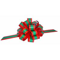 Red Green Striped Christmas Bows - 8" Wide, Set of 6, Xmas Pull Bows for Presents, Gift Baskets, Wreath, Swag, Garland, Winter Holiday Decor, Classroom, Office, Decoration
