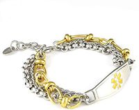 Women's Medical Alert ID Bracelet - Custom Engraving Included, Gold Antique, Stainless Steel - Trio, Size 7.75