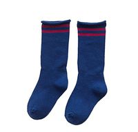 Flyusa 1 Pair Breathable Kids Girls Boys Toddlers Cotton Colorful Double Bars Thin Loose Socks Team Socks for 4-6 Years Old,Navy Blue