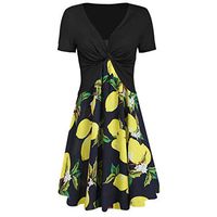 Womens Sunflower Short Sleeve Midi Dresses Bow Knot Bandage Tops Suit Summer Casual Straps Cover Up Mini Tshirt Dress Loose Swing Flowy Pleated Floral Sun Dress