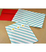 Blue Diagonal Stripes on White Bigger Bitty Flat Paper Bags 6 1/4 X 9 1/4 Inches Set of 25 Bags