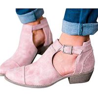 Veodhekai Women Roman Shoes Comfortable Pointed Toe Buckle Strap Low-Heeled Casual Shoes Ankle Boots Pink
