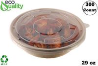 300 Count - EcoQuality 29oz Round Disposable Bowls with Microwavable Lids Natural Sugarcane Bagasse Bamboo Fibers Sturdy Compostable Eco Friendly Environmental Paper Plastic Bowl Alternative Tree Free