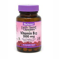 Bluebonnet Earth Sweet Vitamin B-12 2000 mcg Chewable Tablets, Raspberry, 90 Count