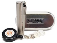 Clipper Metal, Flip Top"Gasoline" Cigarette Lighter with RPD Lighter Leash - Brushed Chrome