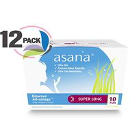 Asana Super Long Overnight Sanitary Pads with Wings for Women – Unscented, Latex Free, Chemical Free, Naturally Helps Prevent Odor Caused from Yeast and Candida – 10 Count - Pack of 12