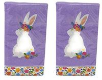 Easter Spring 2-ply Guest Towels Buffet Hostess Paper Napkins White Easter Bunny Silhouette Lavender Background, 40-Count