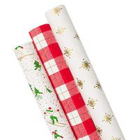 Caspari Winter Ski Wrapping Paper Trio in White & Red - Three 30" x 8' Gift Wrap Rolls