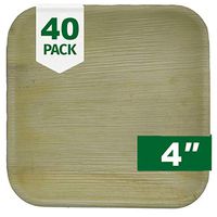 Palm Naki Square Palm Leaf Plates (40 Count) - Disposable Dinnerware, Compostable and Biodegradable Plates (4" Plates)