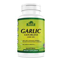 Alfa Vitamins Garlic Odorless - 100 Softgels - 2000mg Potent Garlic Allium Sativum Supplement (Maximum Strength) - 100 Softgels