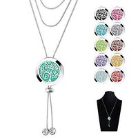 Essential Oils Diffuser Necklace - 316L Stainless Steel Sliding Clasp Ring Aromatherapy Locket Pendant with 11 Color Refill Pads