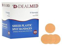 Dealmed Sheer Plastic Spot Bandages, Sterile with Non-Stick Pad, 7/8" Diameter, 100 Count (1 Pack)