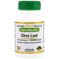 California Gold Nutrition Olive Leaf Extract EuroHerbs 500 mg 60 Veggie Caps, Milk-Free, Fish-Free, Gluten-Free, No Artificial Colors, Peanut Free, Treenut Free, Shellfish Free, Soy-Free, CGN