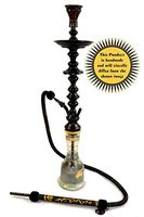 KHALIL MAMOON Black Shareef 34” Complete Hookah Set: Single Hose Shisha Pipe. Handmade Egyptian Narguile Pipes. These are Traditional Middle Grade Black Metal Hookahs.
