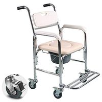 Commode Elderly Chair for Toilet with Wheels/Wheelchair/Shower Chair, Aluminum/Padded Cushion/4 Brake Casters/Footrest/Handrails/Bucket, Maximum Load 125kg/275lb