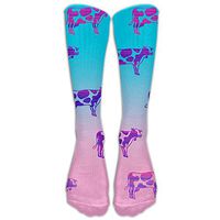 Gradual Purple Cow Pattern Casual Unisex Sock Knee Long High Socks Sport Athletic Crew Socks One Size
