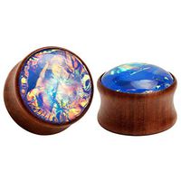 1 Pair Opal Wooden Ear Plug Expanders Gauges Body Jewelry (10mm, Blue)