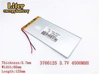 3.7V 4500mAh 3766125 Lithium Polymer Ion Rechargeable Battery Lithium Polymer Li-Po Battery for MP4 GPS MP3 Bluetooth Stereo DIY Gift