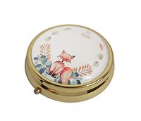 Glasscase Fox with Flowers Custom Glass Stainless Steel Gold Round Pill Case Medicine Vitamin Organizer Holder Case
