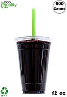 Clear Plastic Disposable Cups with Lids and Smoothie Straws 600 count - 12 oz (ounces) Clear PET Cup for Smoothies, Protein Shakes, Bubble Tea, Iced Coffee, Boba, Fresh Juice, Meal Prep, Party Cup