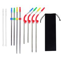 Homelove Set of 8 Stainless Steel Metal Straws, Fits 20 or 30 OZ YETI, RTIC and OZARK Tumblers Cups,Set of 8 with Multicolor Silicone Clips & Cleaning Brush Silvery