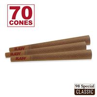 RAW 70 Classic 98 Special Cones - Sturdy W Gallery Box - Pure Hemp 98mm Pre Rolled Cones - 20mm Filter Tips - Natural Brown Unbleached Unrefined Rolling Papers - Bulk Pack Bundle