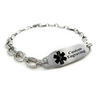 My Identity Doctor Free Engraving Medical Alert Bracelet - Steel Oval Link 7mm - Black - Wrist Size 8.5 Inch