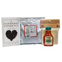 Freeze Dried Elderberries Bundle - 1 lb, with Organic Raw Honey, Cheese Cloth, and Recipe Book for Making for Tea, Syrup, Gummies, Juice & More