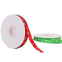 Christmas Ribbon Roll, Christmas Ribbons Snowflake Printed Ribbons Christmas Gift Wrapping Ribbon for DIY Craft Christmas Party, Gift Wrapping Hair Bows Decor, 25 Yards x 2 spools (Green/Red)