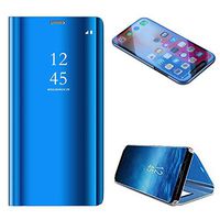 Ostop Compatible with Huawei Honor 8A/Huawei Y6 2019 Case,Slim Thin Stand Leather Transparent Mirror Phone Case with Smart Clear View Electroplate Plating Hard PC Flip Cover Shockproof Shell,Blue
