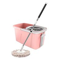 MOP Spinning and Bucket Cleaning Set with Roller Wheel Hangable Household Multifunction Light Pink Head3