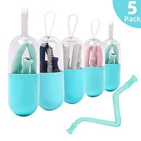 5 Pack Collapsible Silicone Straws, FDA Approved Reusable Drinking Straw Premium Food-Grade Portable Set with Hard Case Holder Cleaning Brush for Travel, Household, Outdoor