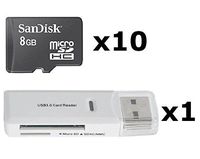 10 PACK - SanDisk 8GB MicroSD HC Memory Card SDSDQAB-008G (Bulk Packaging) LOT OF 10 with USB 2.0 MicoSD & SD Memory Card Reader 