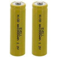 (2-PACK) Exell AA 1.2V 1000mAh NiCD Button Top Rechargeable Batteries For Intermatic Solar Garden Lights, Malibu Solar Garden Lights, Stake Lights, LED Lawn Lights