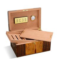 KXDAR Elegant Desktop Cigar Humidor, Cigar Box with Mounted Hygrometer and Humidifier, Cedar Lined Cigar Case, Holds 100 Cigars, Brown
