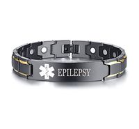 XUANPAI Epilepsy Stainless Steel Magnet Therapy Medical Alert ID Bracelet for Men Women,Adjustable