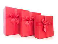 Cypress Lane Square Rigid Gift Box with Ribbon, 11 inches, a Nested Set of 3 (Red)