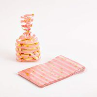100 Pack Pink Heat Candy Bags with 100Pcs Gold Metallic Twist Ties, Clear Plastic Treat Bags for Cookie Candy Snack Gift Wrapping Party Favor - 5.1'' by 8.2'' by 1.5''