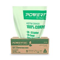 POWERTEC ASTM D6400 Certified Compostable Bags – 20 Count | 124 Liter - 33 Gallon Trash Bags, 1.1 Mil, US BPI and European OK Compost Home Certification - 100% Sustainable Green Products