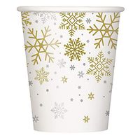 Silver and Gold Snowflake Paper Party Cups, 8 Ct.